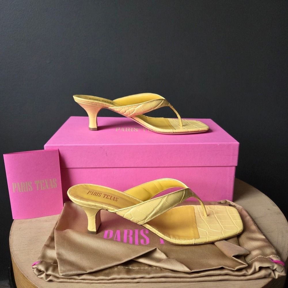 NIB Paris Texas Embossed Croc Portofino Thong Mule Banana Yellow Heels EU40 US10